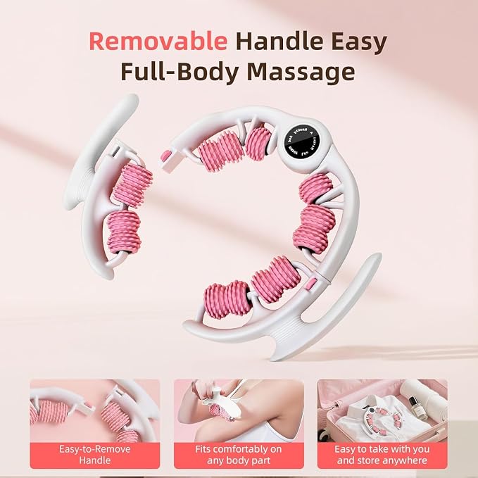 Cellulite Massage Roller for Legs, Anti Cellulite Massage Tool with Detachable Handle, Cellulite Remover for Legs, Lymphatic Drainage & Deep Tissue Pain Relief (Pink)