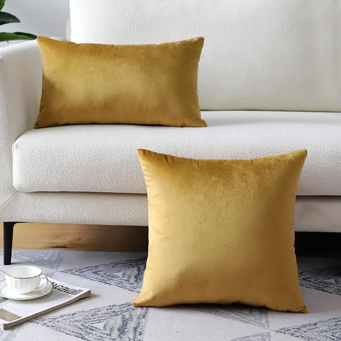 Artscope Luxury Velvet Pillow Covers Super Soft Decorative Square Throw Pillow Covers Case Cushion Covers for Sofa Couch Bedroom Car Decor 12x20 Inch Gold
