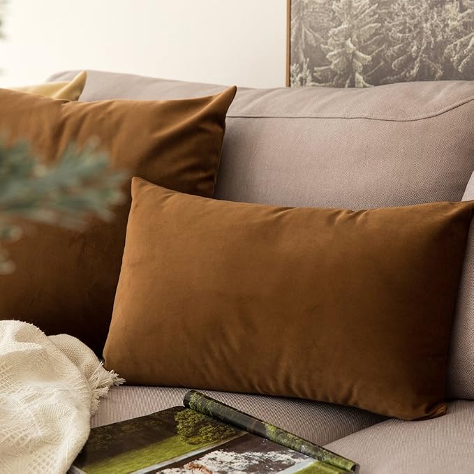 MIULEE 12x20 Inch Lumbar Velvet Throw Pillow Cover Set of 1 Chocolate | Soft Luxury Decorative Throw Pillow Cover, Single Rectangle Cushion Case, Home Decor for Chair Couch Sofa Bedroom Car Bed