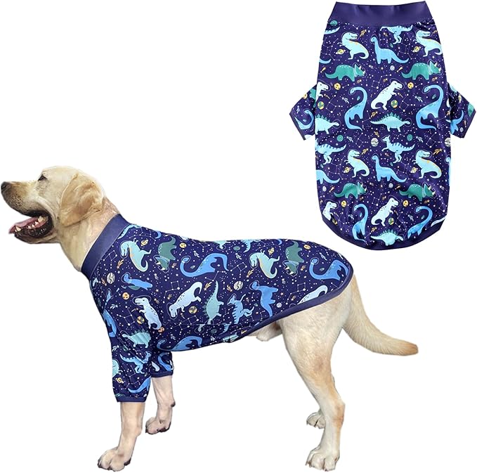 Dog Navy T Shirts with Universe Dinosaur Pattern Printed Pet Shirt Softable Pajamas for Medium Dogs (M, Navy)