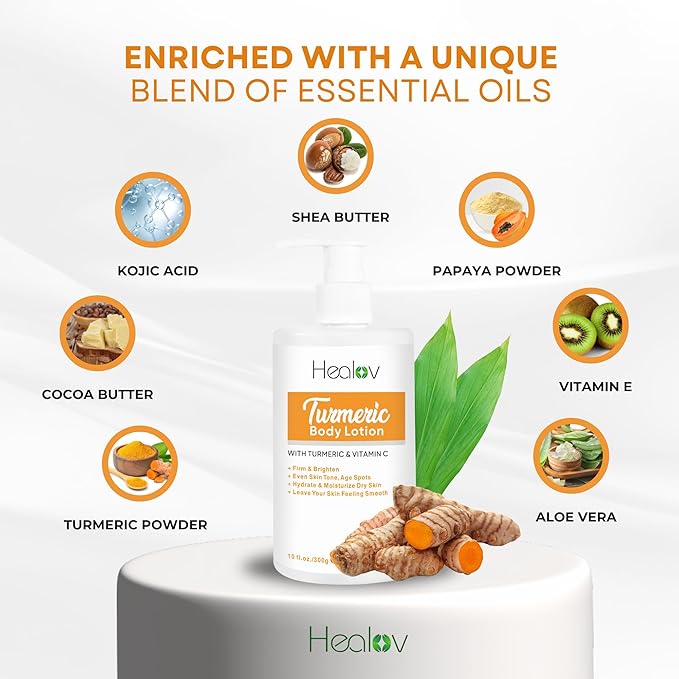 Herblov Turmeric Lotion for Dark Spots – Natural Skin Brightening Cream for Face & Body – Turmeric Face Cream to Cleanse Skin, Fight Acne, Even Tone, Clear Scars, Sun Damage, & Hyperpigmentation