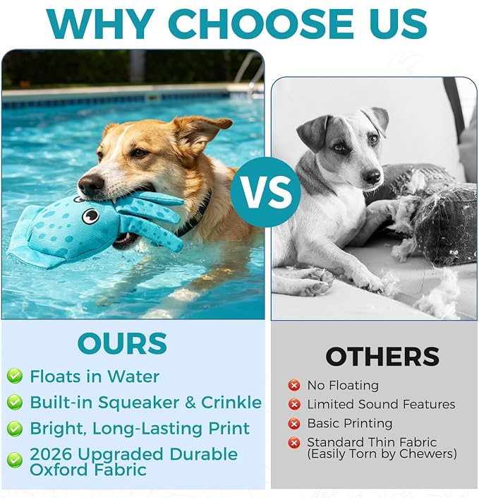 BINGPET Floating Dog Toys,2 Pack Squeaky Water Toys for Pool,Lobster&Squid