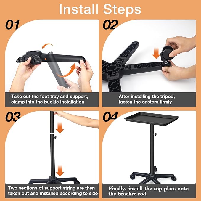 Black Salon Tray Height Adjustable Hair Color Tray with Wheels for Spa or Home Use