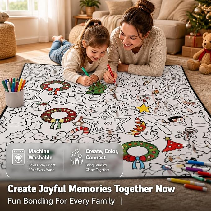 DIY Coloring Blankets with 24 Colors Markers for Adults (95 - Christmas) | Custom Color In Your Own Blankets With 24 Colors Markers, Snuggle Color Sketch Washable Blankets Kit Home Decor