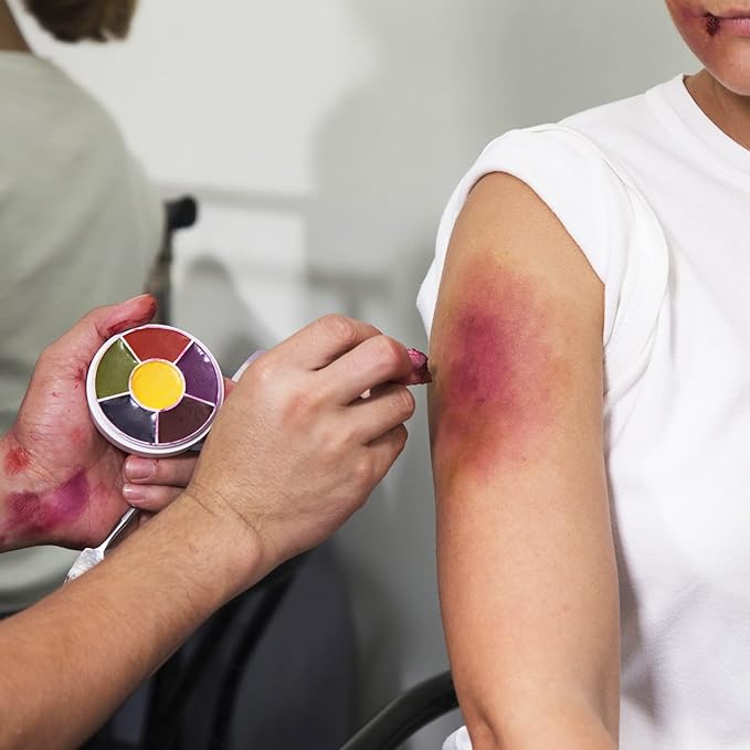 Narrative Cosmetics 6-Color Bruise Wheel, Professional SFX Cream Makeup Palette with Foam Sponges for the Stage, Film, Costumes, Cosplay