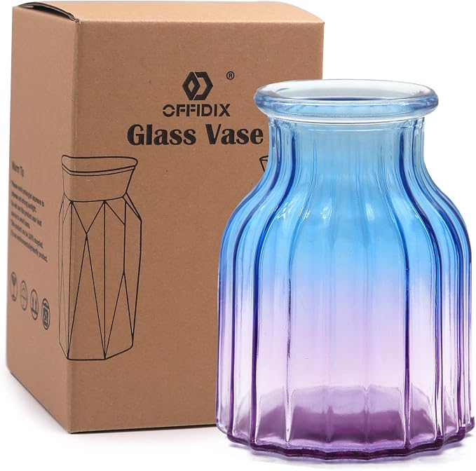 Glass Vase, Gradient Multicolor Flower Vase for Weddings, Events, Decorating, Arrangements, Flowers, Office, or Home Decor