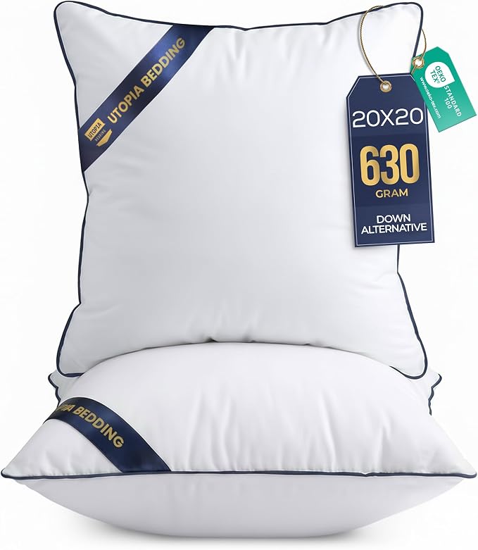 Utopia Bedding 20x20 Throw Pillow Inserts, Decorative Pillows, Pack of 2 | Piping Throw Pillows, Plush & Supportive, Aesthetic Cushion Sham Stuffer for Sofa, Office, Couch & Bed, Set of 2, White