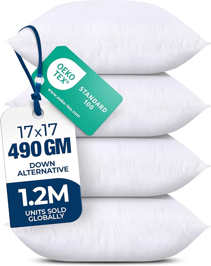 Utopia Bedding Throw Pillows, Decorative 17x17 Pillow Inserts, Set of 4 | Down alternative pillow insert with plush fluffy fill for beds sofas couches and chairs. Suitable for indoor outdoor use.