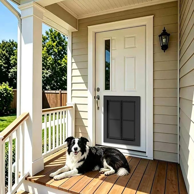 Extra Large Heavy Duty Aluminum Dog Door, Gray for 200 LBS Dogs | French Aluminum Dog Door with Double Magnetic Flaps & telescoping Tunnel, Sturdy Frame for Dogs up to 200 LBS