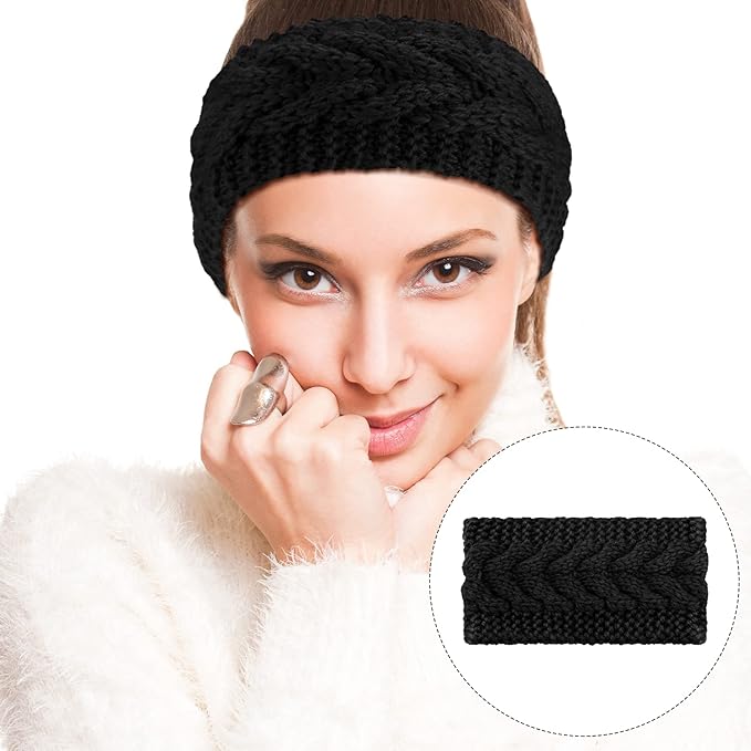 4 Pieces Winter Ear Warmers Headbands Women Warm Knitted Headband Braided Crochet Head Wraps for Girl (Khaki, Dark Grey, Beige, Black)