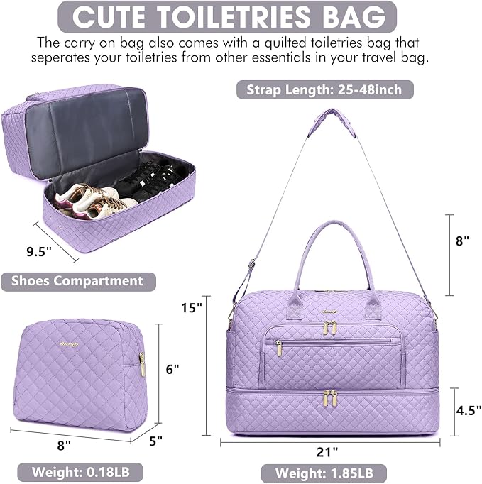 Travel Duffle Bag Weekender for Women - 38L Carry-On Overnight Bag Personal Item Bag with Shoe Compartment & Wet Pocket Weekend Tote Bags with Toiletry Bag Hospital Bags for Labor and Delivery