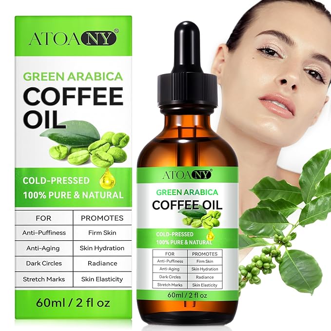 Green Coffee Bean Oil, Organic Green Coffee Oil for Cellulite, Skin, Face, Body & Hair - Reduces Puffiness, Dark Circles, Stretch Marks, Skin Tightening, Cold-Pressed (2 Fl Oz (Pack of 1))
