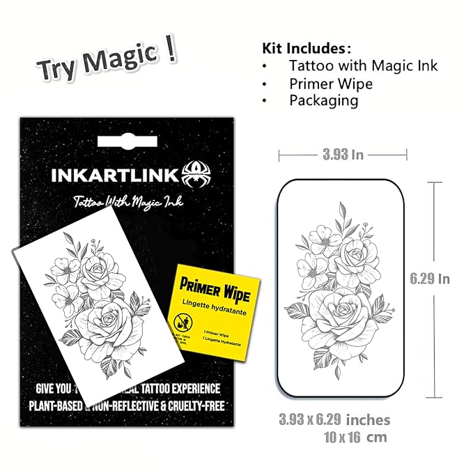 INKARTLINK Semi Permanent Tattoo, Temporary Tattoo, Party Tattoo, Beautiful and Realistic Design, Fun Tattoo Experience, Cruelty-free, Non-reflective, Waterproof (Flower 13)