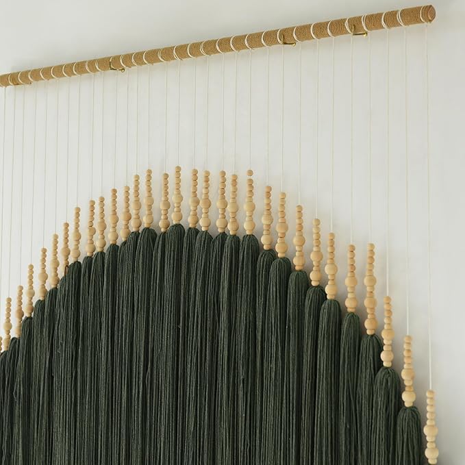 Large Macrame Wall Hanging Green Boho Decor Yarn Fiber Art 39"W*55"L | Handmade Wall Hanging, Lightweight Wall Decor, Entryway Decoration, Geometric Wall Art, Modern Home Style, Boho Accent
