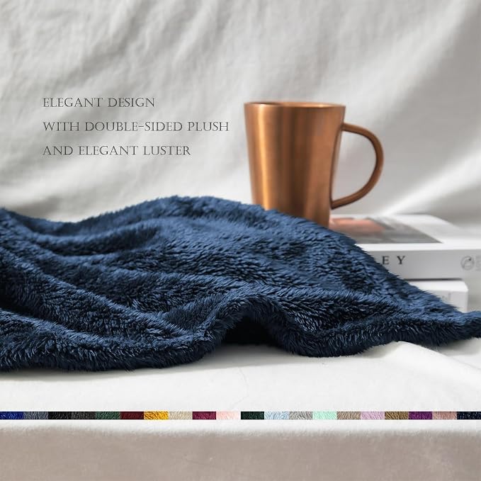Exclusivo Mezcla Fuzzy Plush Fleece Bed Blanket Twin XL Size, Navy Blue | 90x66 Inches, Super Soft and Cozy Bed Blanket, Fluffy Blanket for Bed, College Dorm Room Essentials, All Season