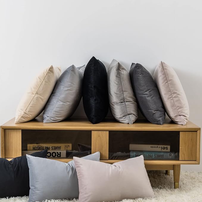 12x20 Lumbar Throw Pillow Covers Set of 2 for Couch Bed Sofa,Silver Gray | Decorative Soft Velvet Cushion Covers with Invisible Zipper for Living Room Bedroom Home Decor