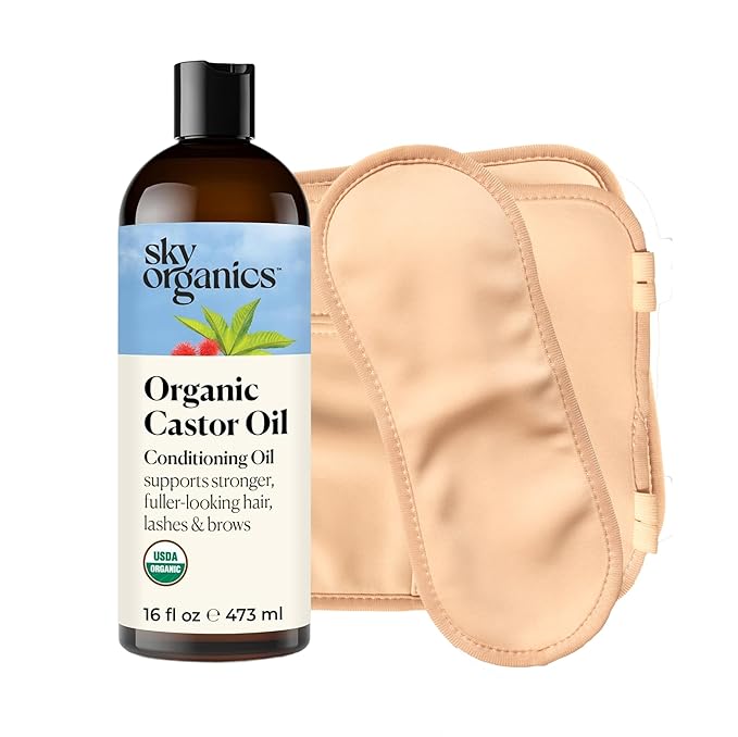 Sky Organics - Organic Castor Oil Pack Wrap Set - 16oz Castor Oil Organic, Adjustable Neck & Body Wraps, Body Wipes - for Liver Detox, Constipation Relief, Skin Care, Muscle Pain - Self Care - Beauty