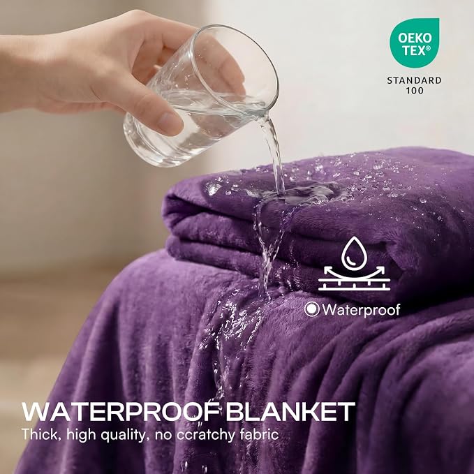 Luciphia Waterproof Pet Blanket, Washable Reversible Sherpa Fleece Throw | Liquid-proof furniture protector for bed and couch, soft reversible sherpa fleece for dogs, cats purple, XL