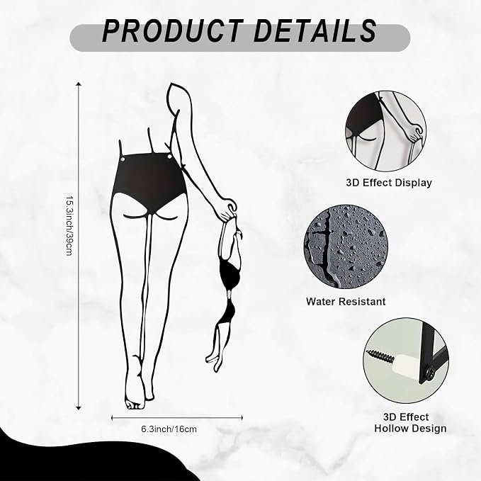 Sexy Metal Wall Art, 3D Abstract Woman Sculpture for Bedroom Black Decor | Sleek 3D abstract female figure in black metal, modern & artistic accent for bedrooms, living rooms, or boudoirs