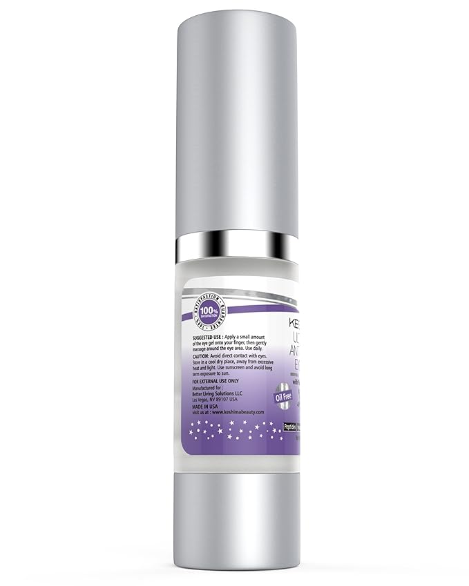 Keshima Eye Gel for Crow's Feet, Puffiness, Sagging Skin, Dark Circles and Wrinkles - Cream with Plant Stem Cells, Vitamin C, Hyaluronic Acid, Complex Peptides, Aloe, Green Tea - Oil Free