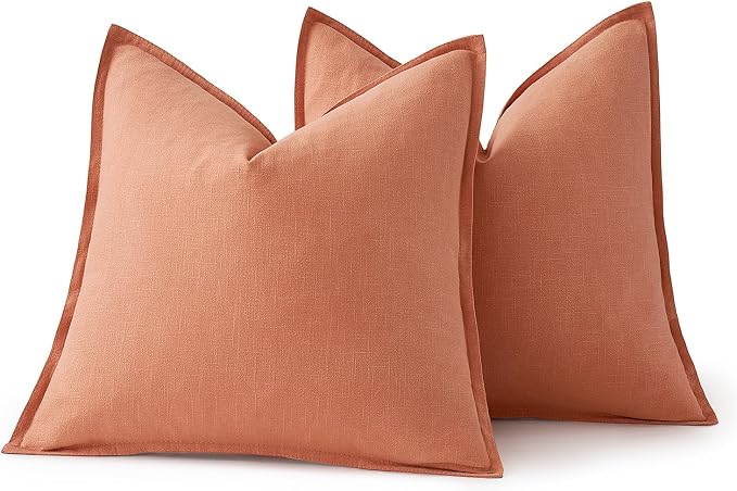 MIULEE Decorative Linen Euro Sham Pillow Covers 24x24 Coral | Boho Farmhouse Neutral Couch Throw Pillows for Bed, Pack of 2 Accent Modern Pillowcases, Sofa Livingroom Home Decor