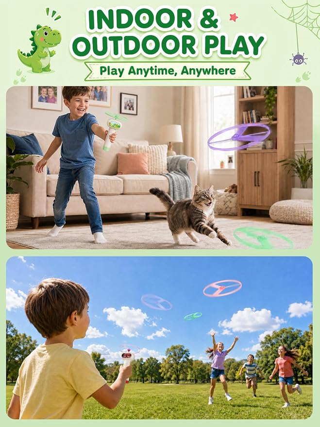 2PCS Outside Toys for Kids & Pets Electric Disc Launcher 6 Flying Spinners