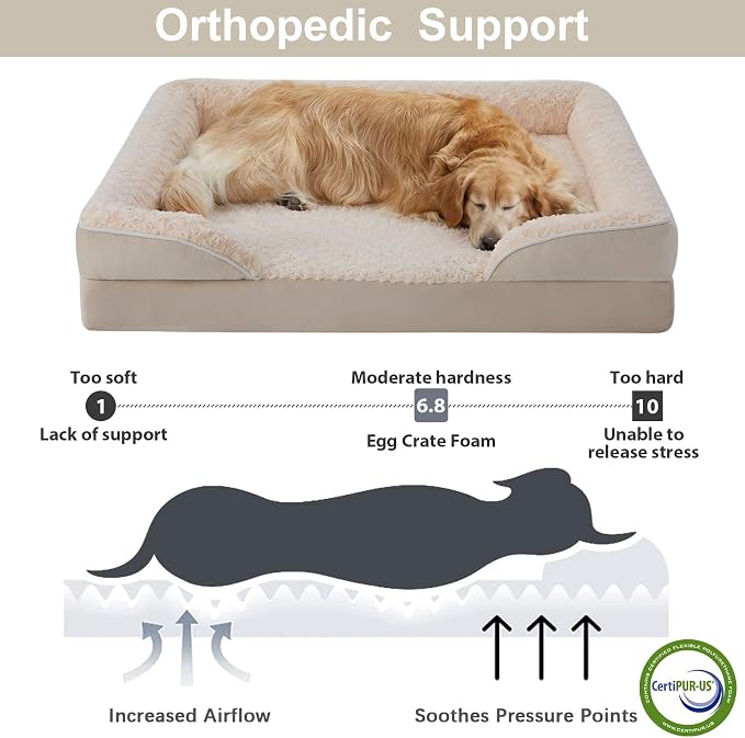 WNPETHOME Orthopedic Washable Dog Bed Large for Senior Dog Cozy Sleep | Waterproof Big Soft Dog Couch Sofa Bed for Dogs Relax with Removable Cover Supportive Comfort Pet Bed Beige 36x27 Inch