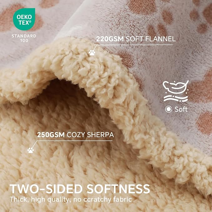 Luciphia Waterproof Pet Blankets Whith Paw Print for Couch Sofa Bed Cover, Liquid Pee Proof Soft Fluffy Dog Blanket Washable, Reversible Furniture Protection Puppy Cat, Khaki, X-Large（85" x 57"） | Soft Print Pet Blanket Washable Pee Proof, Furniture Pr...