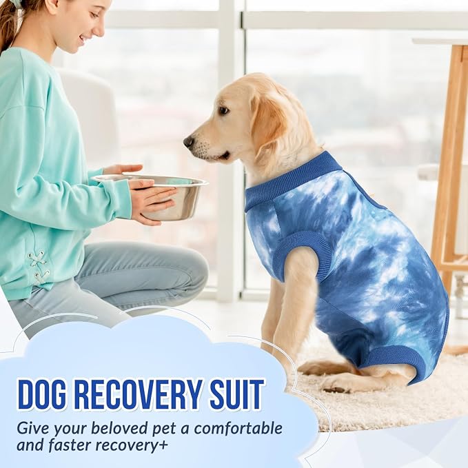 Lukovee Recovery Suit for Dogs, Onesie Spay Neuter Surgery Suit Female Male | Soft Cotton, Easy On Off, Abdominal Wounds Prevent Licking, Prevent Licking Wounds, Cone E-Collar Alternative (Blue, M)