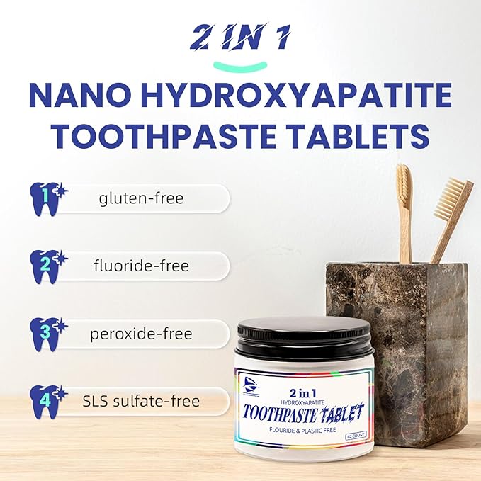 Toothpaste Tablets, Hydroxyapatite Chewable Toothpaste Tablets, Travel Mouthwash for Deep Cleaning, Fresh Breath, Enamel-Safe, Fluoride & Plastic Free (1)