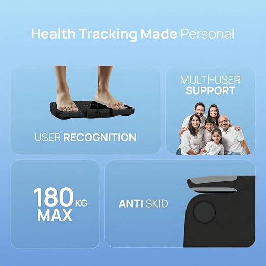 Sense Smart Scale Pro, Tracks 50+ Health Metrics, Body Composition, Heart Rate, Body Fat Analysis and More, Auto Identifies User, Seamless FITTR App Sync, Black