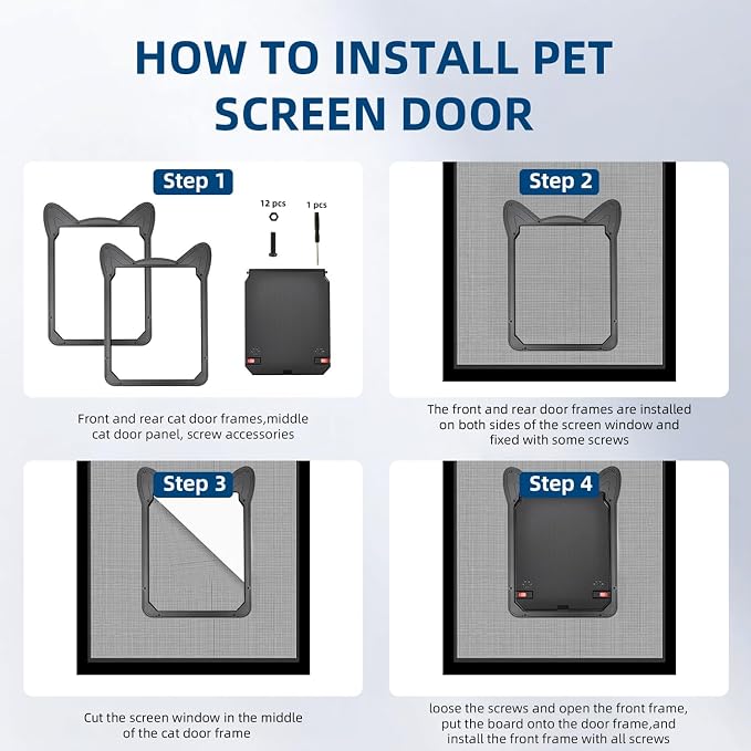 AuraSphere Pet Screen Door Magnetic Lock for Small Dogs and Cats | Size M (8.59x6.62in). For Screen Doors. Easy DIY Install. Durable, Scratch-Resistant. Safety Latch for Pets.