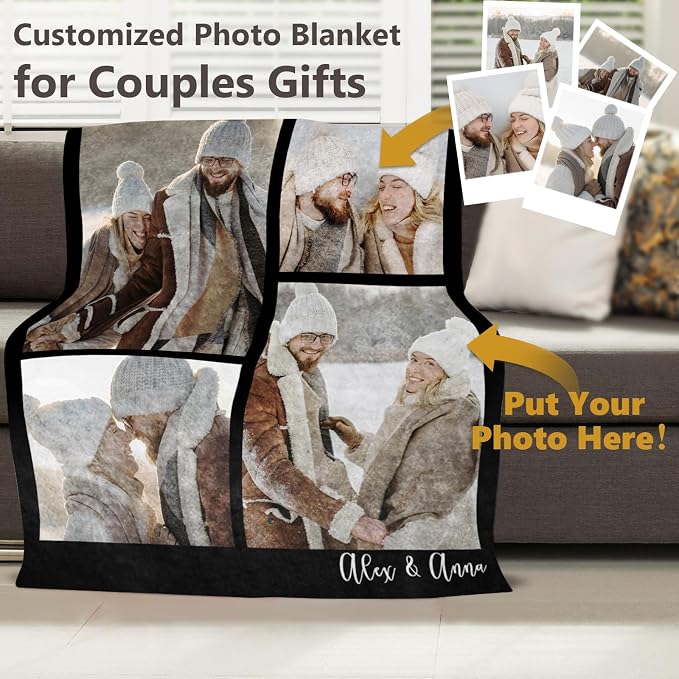ICELIETE Custom Blanket with Picture Customized Fleece Photo Blanket for Couples Gifts Personalized Blankets and Throws Christmas Valentines Day Gifts for Boyfriend Girlfriend