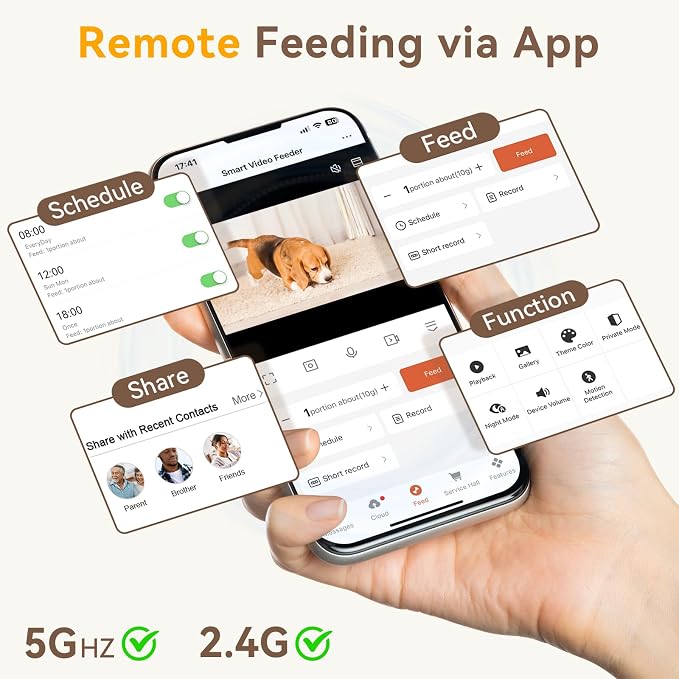 UTCG Automatic Dog Feeder with Camera: 8L/33 Cups 5G WiFi | Timed Food Dispenser for Medium Dogs, 1080P HD Night Vision, Video Recording, 2-Way Audio, APP Control