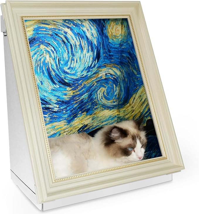 Mona Lisa Cat Bed Painting Cat Scratcher Bed CartBoard Cat House Beds for Indoor Cats Half-Surround Design W/Horizontal Cat Scratcher Scratching Board W/Catnip (The Star Night, Frame Pre-Taped)