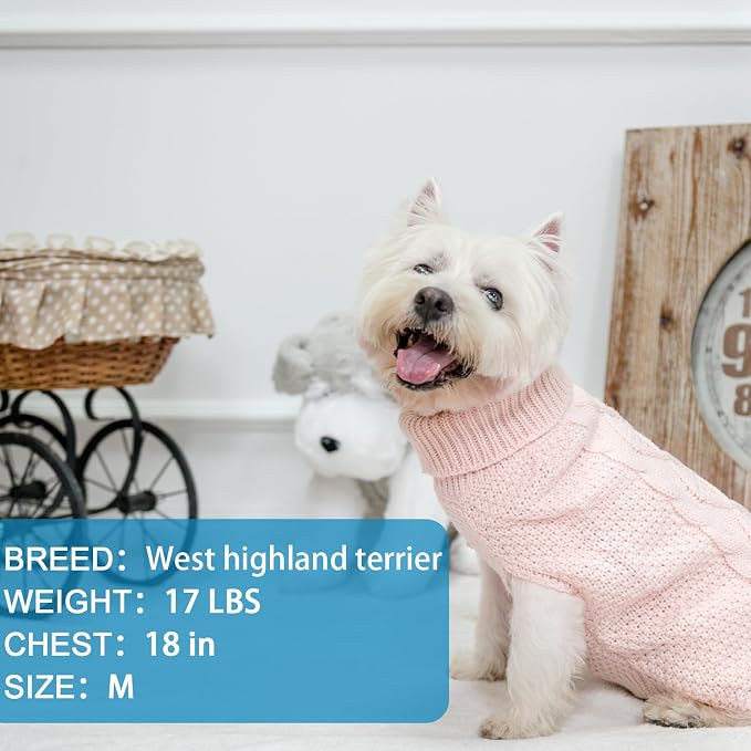 Mihachi Turtleneck Dog Sweater - Winter Coat Apparel Classic Cable Knit Clothes with Leash Hole for Cold Weather, Ideal Gift for Pet in New Year Rosy X-Small