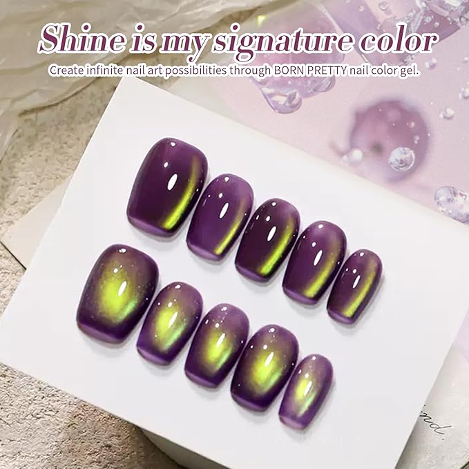 BORN PRETTY Cat Magnetic Eye Gel Nail Polish, Magenta Yellow Cat Glitter Cat Magnetic Gel Nail Polish Honey Trap Magnetic Nail Polish for Nail Art Manicure Salon DIY at Home 15ML