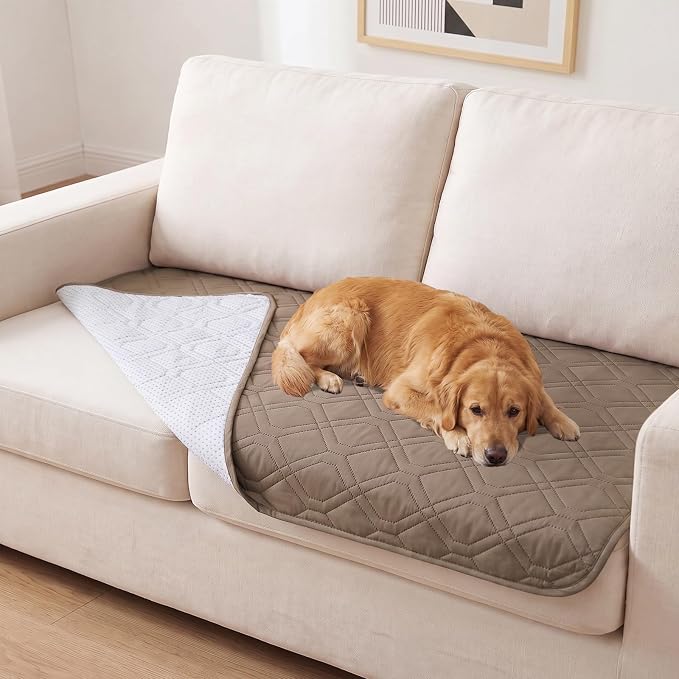 PrinceDeco Couch Cover for Dogs Waterproof Blanket Sofa Covers Washable Anti-Slip Sofa Slipcover for Furniture Sofa, Crate, RV Seats,Car, Pet Puppy Essentials(, 30.5x62 Inch, Taupe