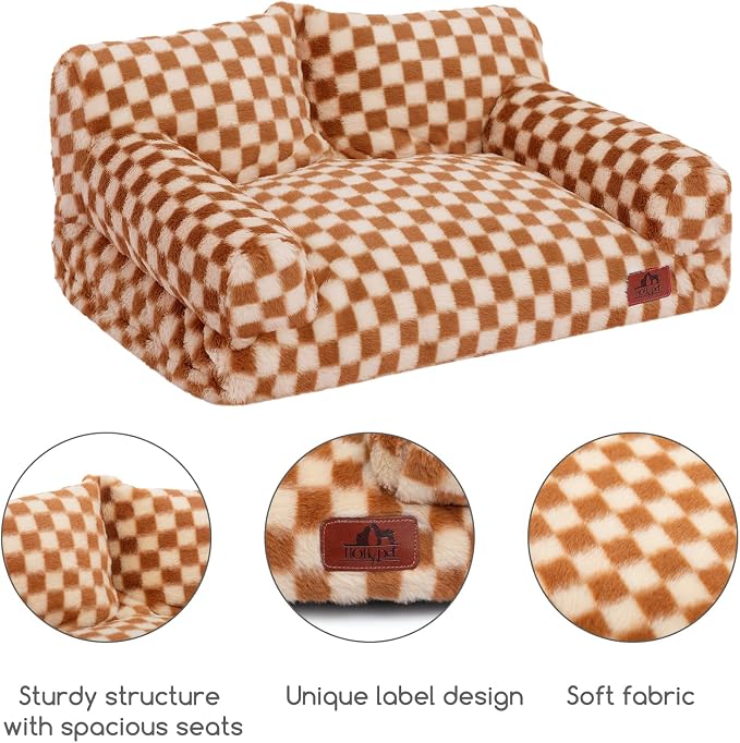 Hollypet Small Dog Large Cat Bed Puppy Couch Beds for Pets up to 25 lbs | Fluffy Dog Cat Couch Plush Soft Warming Pets Beds with Machine Washable Cover and Non-Slip Bottom