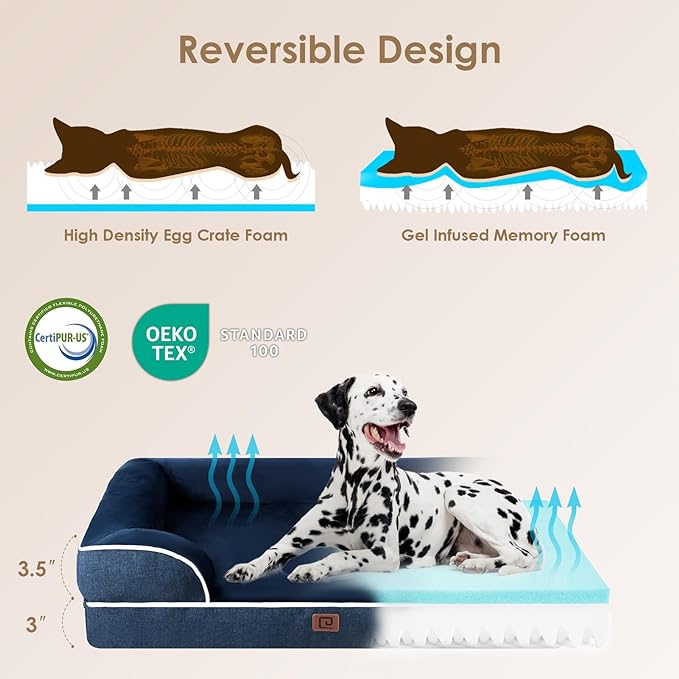 EHEYCIGA Orthopedic Extra Large Dog Bed, Waterproof Washable XL Pet Bed 44" | Non-Slip Bottom and Egg-Crate Memory Foam Big Dog Couch Bed with Washable Removable Cover, Navy, 44Inch