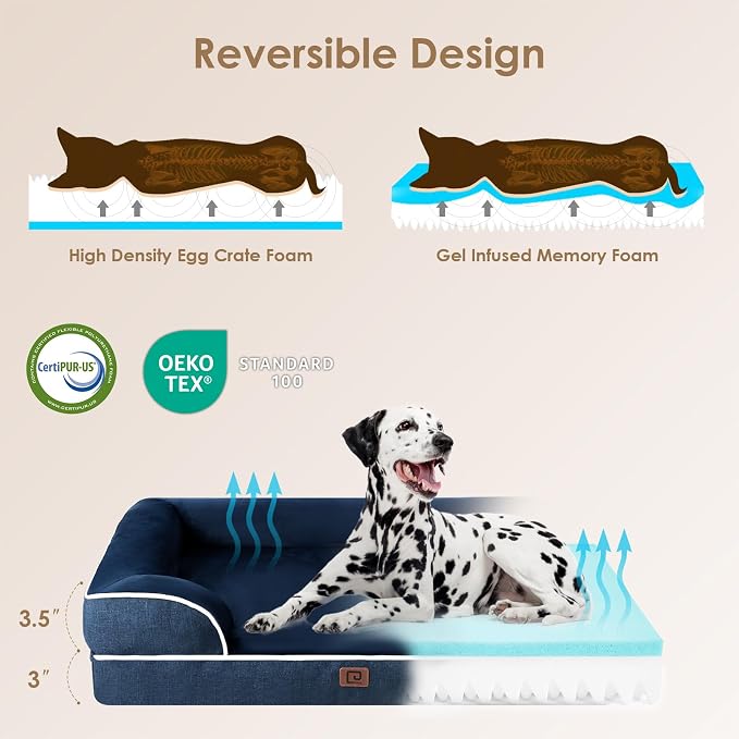 EHEYCIGA Orthopedic Dog Beds Large Sized Dog, Waterproof Washable Pet Bed | Non-Slip Bottom and Egg-Crate Memory Foam XL Dog Couch Bed with Washable Removable Cover, Navy