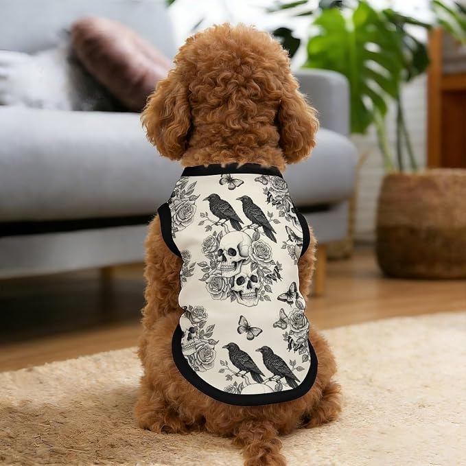 Halloween Pet Vest Black Crow Pet Shirts Small | skull floral Dog Shirt Vest cute pet Sleeveless Vests Ice Silk Dog T-Shirts holiday Dog Clothes Halloween Canine Wear