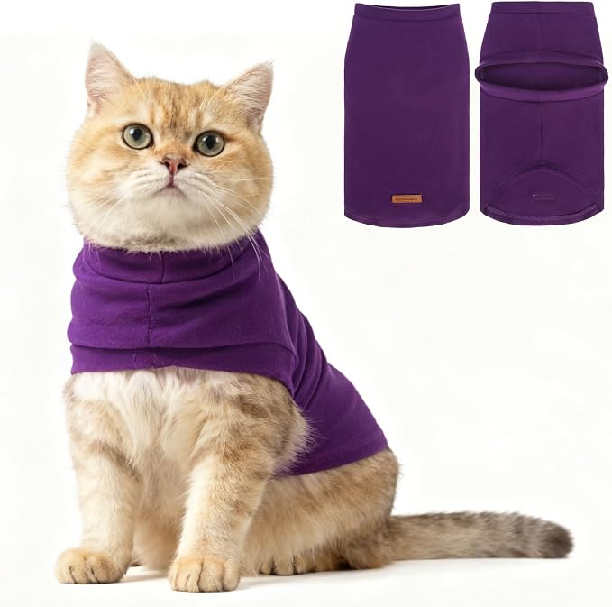 Cat Sweater Warm Fleece Pet Clothes for Cats Only | Soft Cat Vest Puppy Hoodie Coat, Fall Cold Winter Sweatshirt Pullover Clothing also for Small Dogs, Purple M