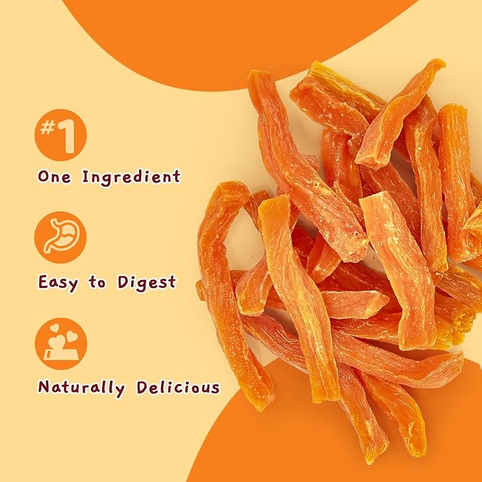 Jungle Calling Sweet Potato Dog Treats, Single-Ingredient Healthy Soft Chew | 100% Sweet Potato, Grain-Free, High Fiber Low Fat Chews for Weight Management, Ideal for Training & Daily Rewards, 10.6 Oz