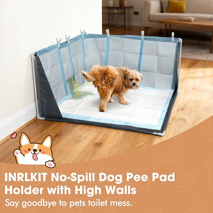 Dog Pee Pad Holder with High Walls with Pee Pads Clips | Waterproof Pee Pad Holder Foldable, Indoor Dog Potty Tray for Puppy & Large Dogs, Splash-Proof No Spill Pee Shield for Pets