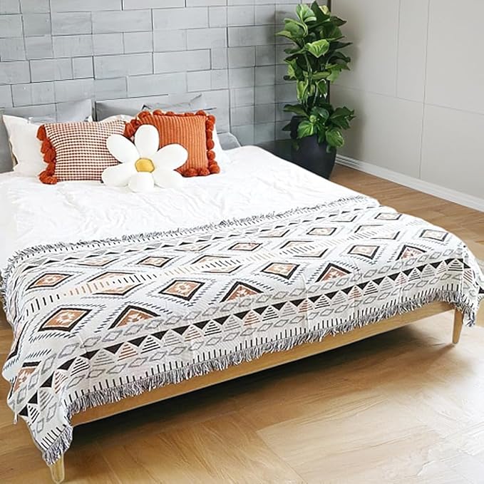 Lqprom Aztec Southwestern Throw Blanket,Native American Cover 51"x63" | Southwest Boho Style,Sofa Chair Cover,Outdoor Beach Car Tent Travel Camping Use,Reversible and lightweight,Tapestry,Tassels