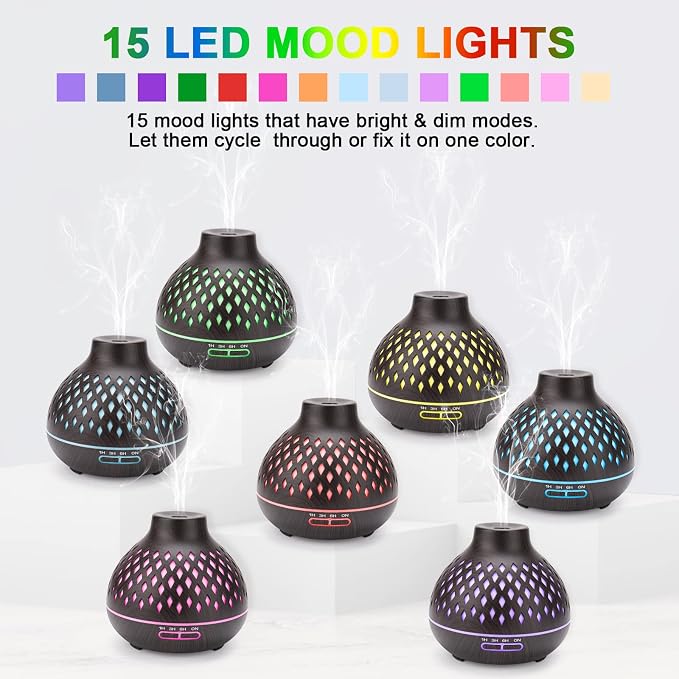 SPLITSKY 400ML Essential Oil Diffuser，Electric Remote Control Aroma Air Home Humidifier,Waterless Auto-Off,10 Hours Quiet Operation,Timer,7 LED Light Colors,for Bedroom, Home.