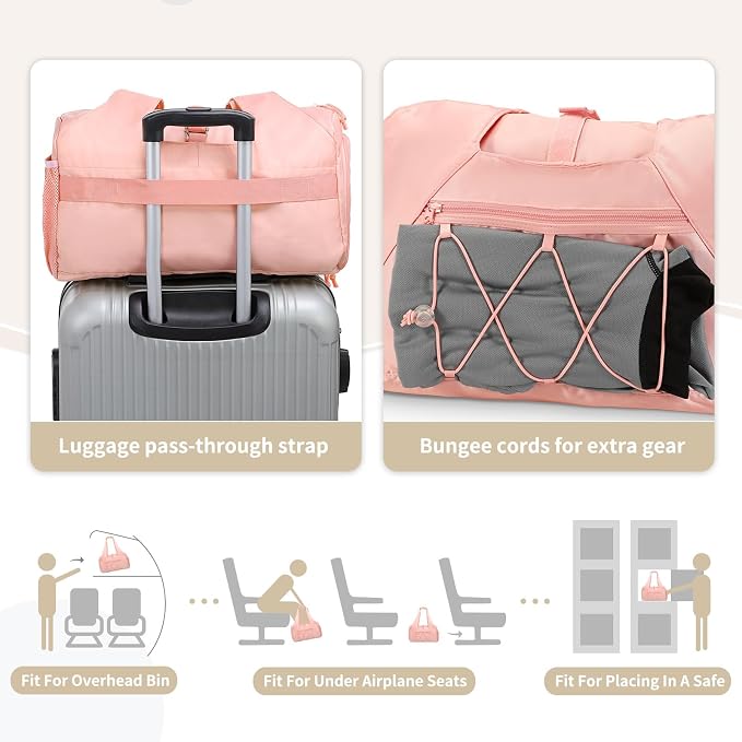 Small Gym Bag for Women, Mini Duffel Bag with Shoe Compartment, Cute Sports Tote Bag Dance Yoga Mat Luggage with Crossbody Water Bottle Bag, Pink