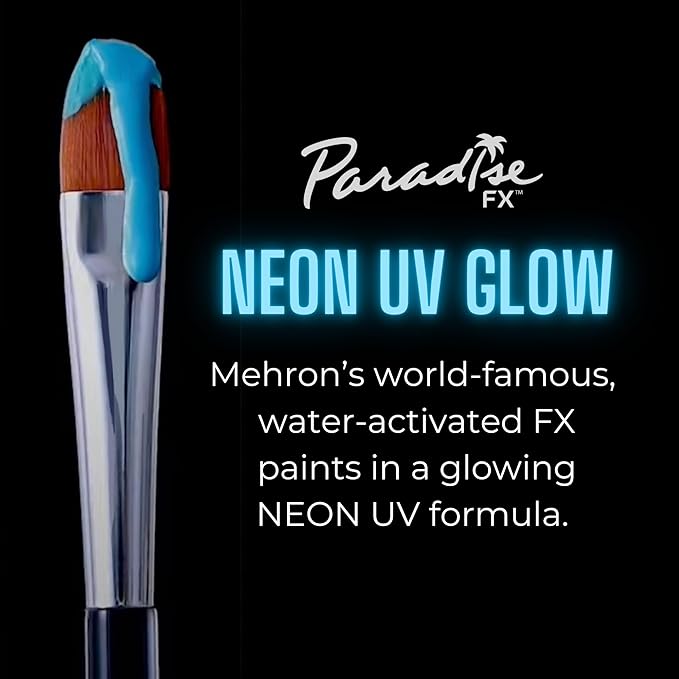 Mehron Paradise FX UV Neon Glow – Celestial – Neon Blue/Light Blue UV 0.25 oz | Pro Water-Activated Shimmer Paint for Raves, Costumes, SFX, Halloween, Stage, Screen, Theater & Cosplay