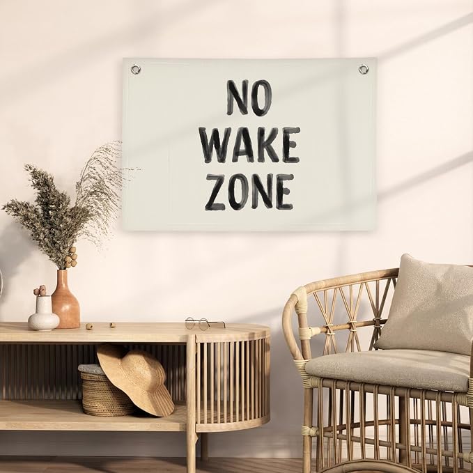 Kids Room Decor No Wake Zone Surf Nursery Playroom Decor Canvas Banner,Coastal Baby Room Decor,Beach Nursery Decorations,Lake House Nautical Wall Hanging Flag Canvas Banner 30x20 Inch